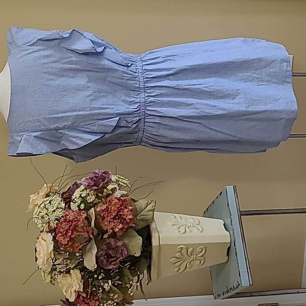 NEW Sleeveless Dress Denim Cotton Blue Penifore Style Ruffle Elastic Waist XL - Picture 3 of 6